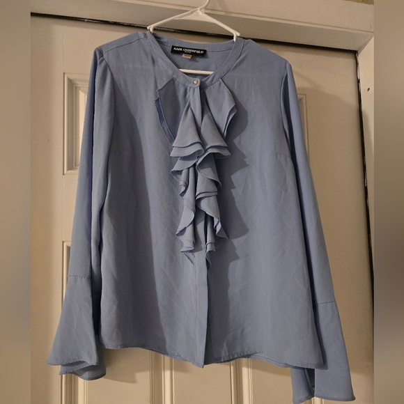 Karl Lagerfeld Tops - Karl Lagerfeld Light Blue Ruffle Blouse